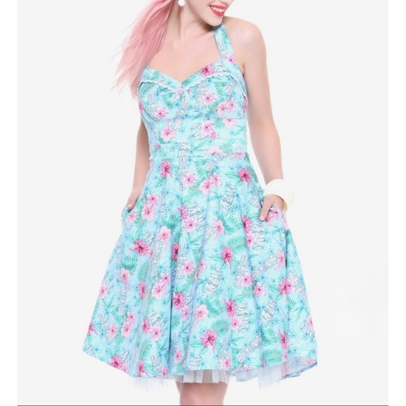 Hot Topic Dresses & Skirts - Hot Topic Blue Floral Tiki Swing Dress Size Small